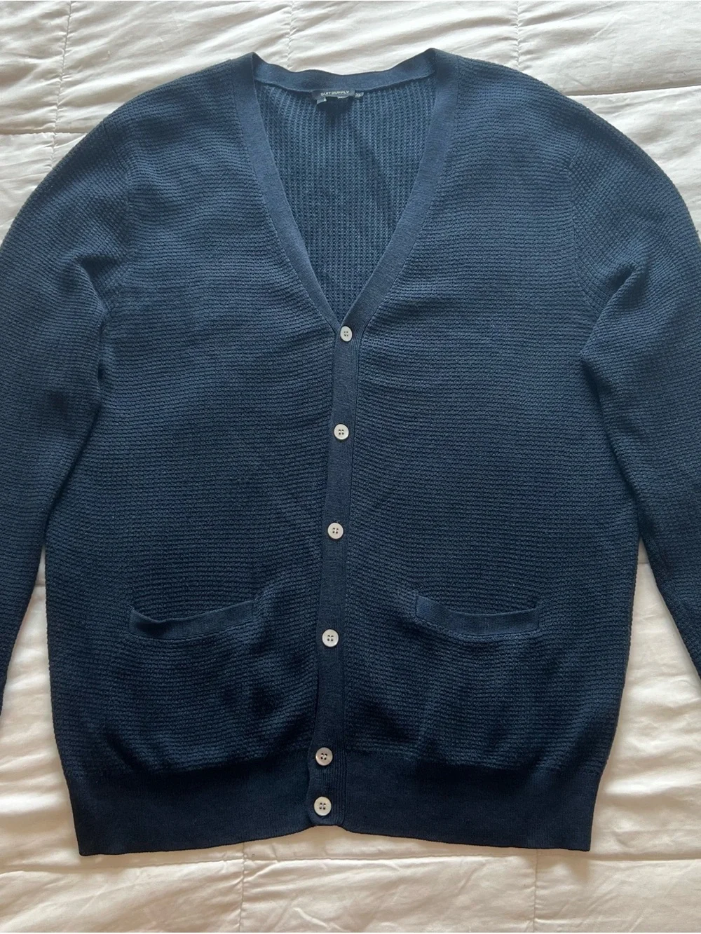 Suitsupply Deep Blue V-Neck Button Cardigan